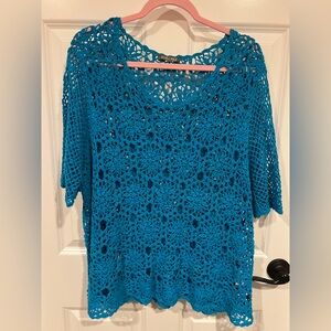Women’s Size 2X Roz & Ali Blue Crocheted Sweater